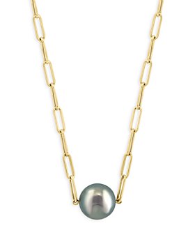 Bloomingdale's - Black Tahitian Cultured Pearl Paperclip Link Pendant Necklace in 14K Yellow Gold, 18" - 100% Exclusive