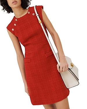 Marella Calenda Tweed Fit And Flare Dress In Red