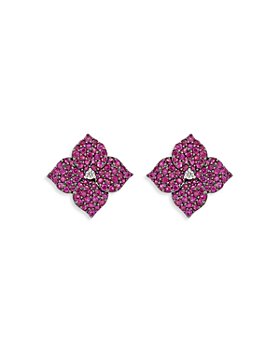 PIRANESI - 18K Rose Gold Deep Pink Sapphire & Diamond Flower Earrings