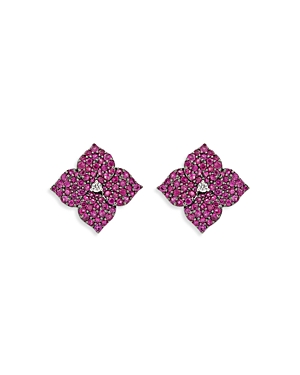 Piranesi 18K Rose Gold Deep Pink Sapphire & Diamond Flower Earrings