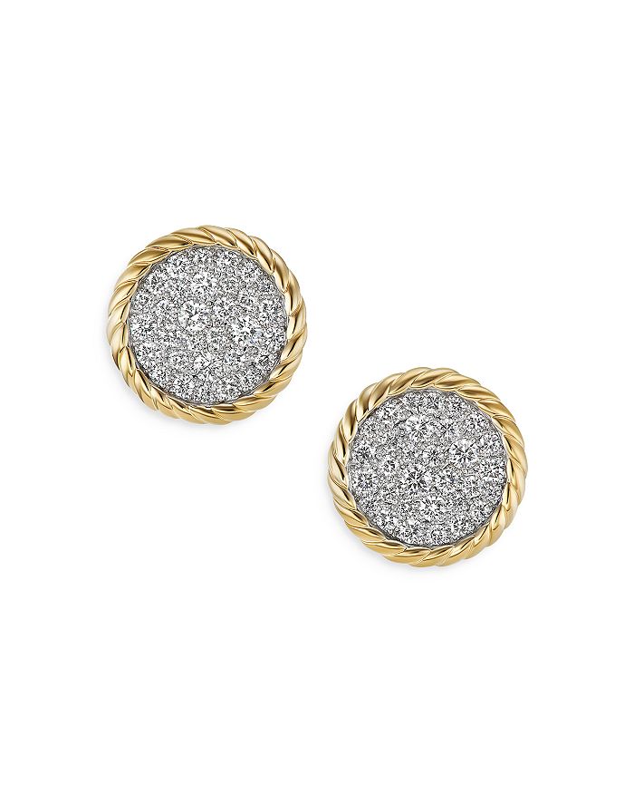 David Yurman - 18K Yellow Gold DY Elements&reg; Pav&eacute; Diamond Button Stud Earrings