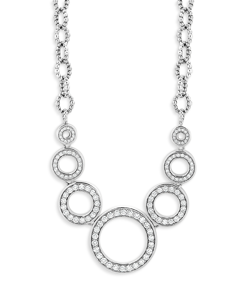 Lagos Sterling Silver Caviar Spark Diamond Multi Circle Statement Necklace, 18 In Silver