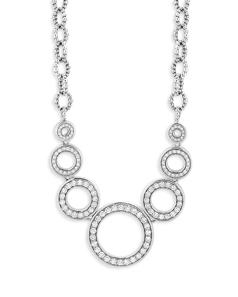 Lagos Sterling Silver Caviar Spark Diamond Multi Circle Statement Necklace, 18