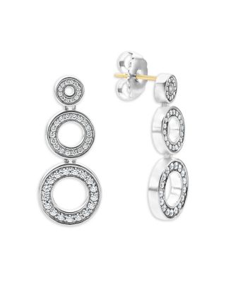 Sterling Silver Caviar Spark Diamond Triple Circle Drop Earrings