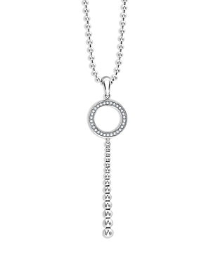 Lagos Sterling Silver Caviar Spark Diamond Circle Graduated Bead Pendant Necklace, 34
