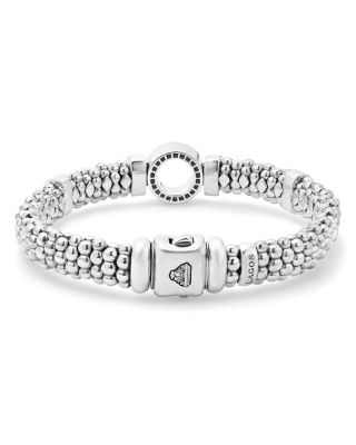 Sterling Silver Caviar Spark Diamond Circle Bead Link Bracelet