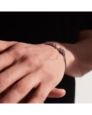 Silver Legends Naga Blue Sapphire & Cultured Pearl Double Dragon Head Pull Through Bracelet