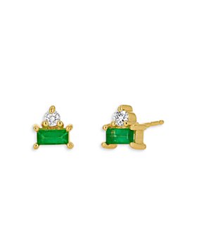 Rachel Reid - 14K Yellow Gold Emerald & Diamond Stud Earrings