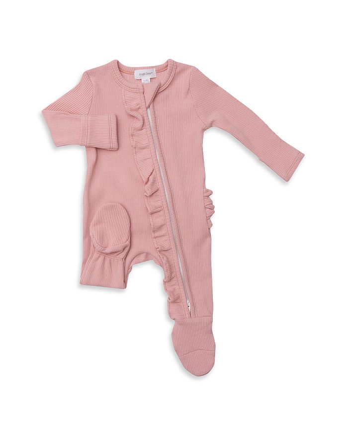 Angel Dear Girls' Powder Pink Two Way Ruffled Zipper Footie Baby