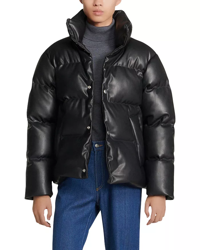Sandro  Luxe Faux Leather Quilted Down Jacket