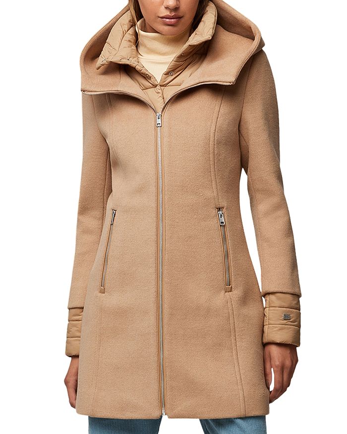 Soia & Kyo Rooney Hooded Mixed Media Coat In Toffee