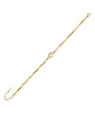 By Adina Eden - Bezel Set Heart & Cuban Chain Bracelet