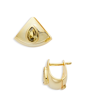 Argento Vivo Pear Shape Cubic Zirconia Fan Hoop Earrings in 14K Gold Plated Sterling Silver