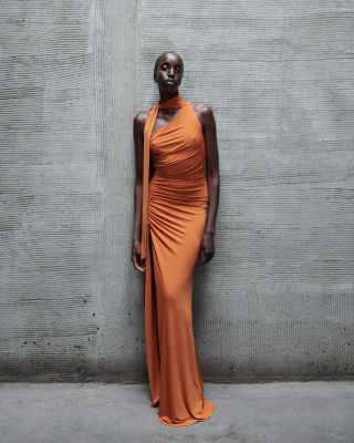 green emerald velvet dress Halston