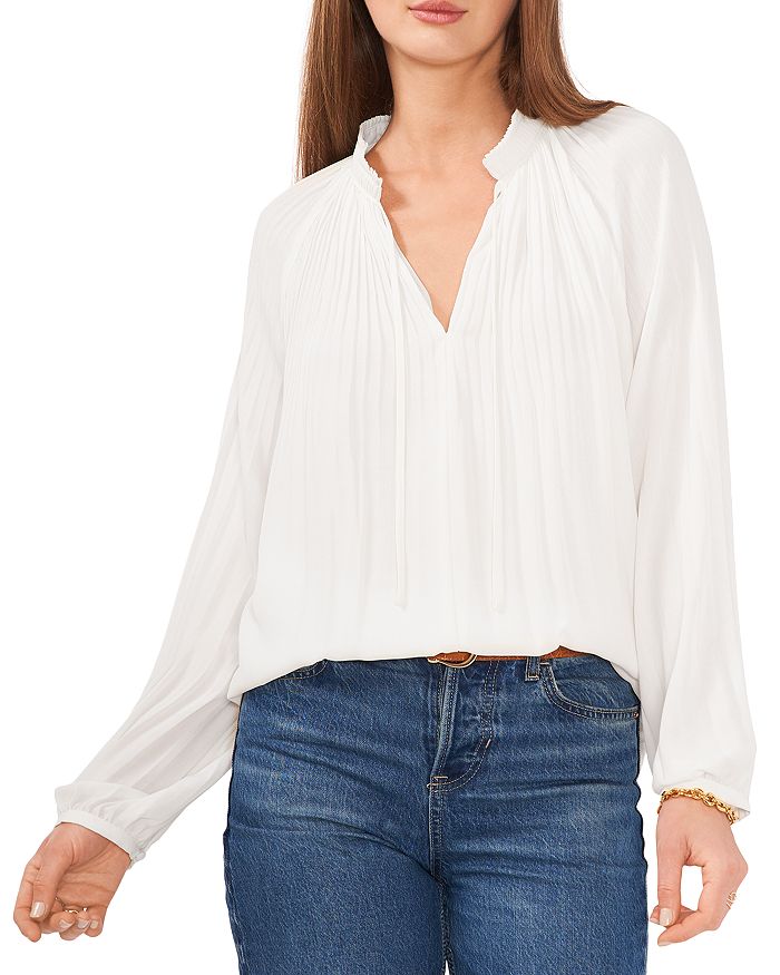 VINCE CAMUTO Pleated Mock Neck Blouse | Bloomingdale's