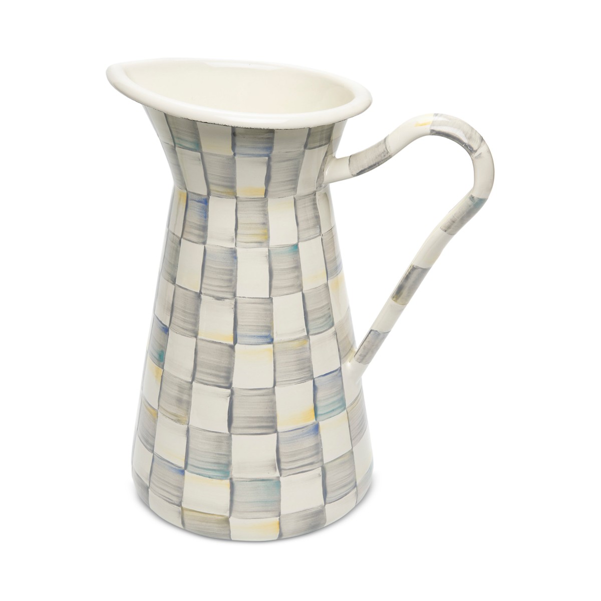Mackenzie-childs Sterling Check Enamel Pitcher, Large in Gray/White
