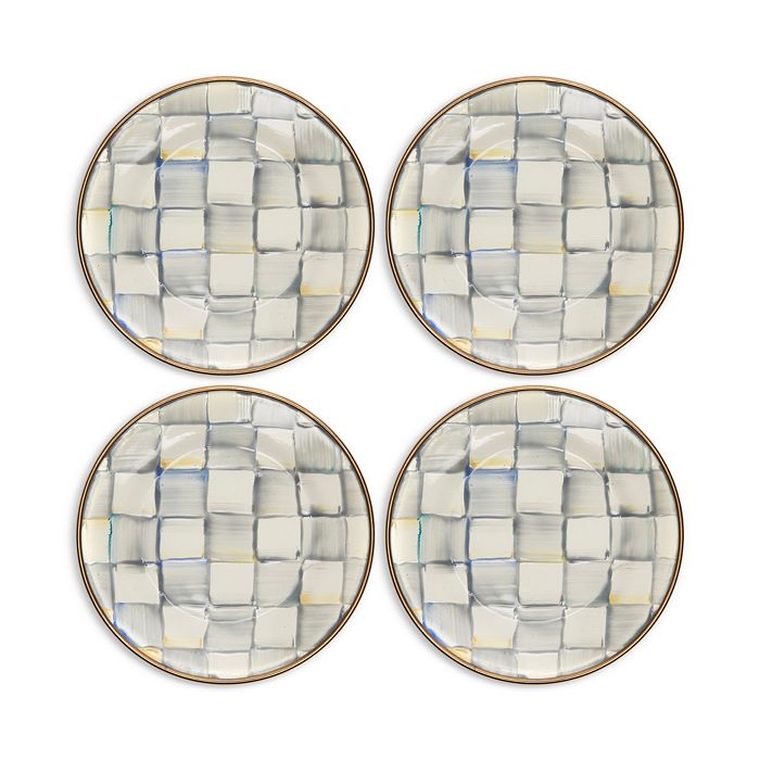 Sterling Check Enamel Appetizer Plates, Set of 4