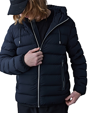 Shop Mackage Jack Agile-360 Stretch Light Hooded Down Jacket In Black