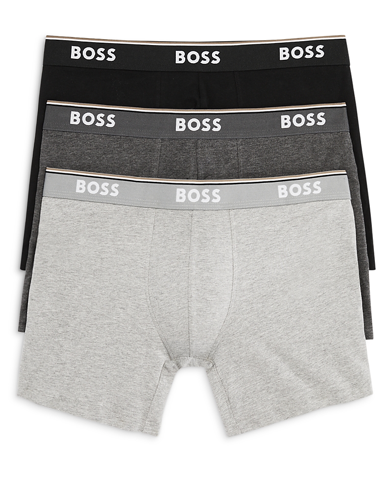 Hugo Boss Boss Bodywear 3-pack Power Logo Waistband Long Length Trunks In Open Gray