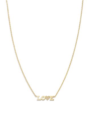 Zoë Chicco - 14K Yellow Gold Itty Bitty Words Diamond Love Pendant Necklace, 14-16"