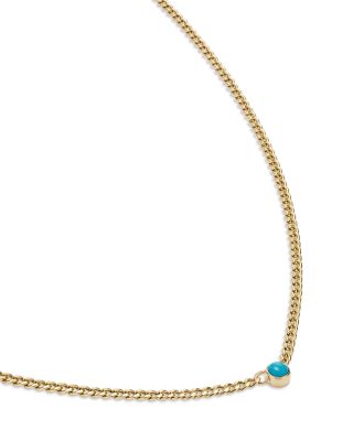 14K Yellow Gold Turquoise Pendant Necklace, 14"-16"