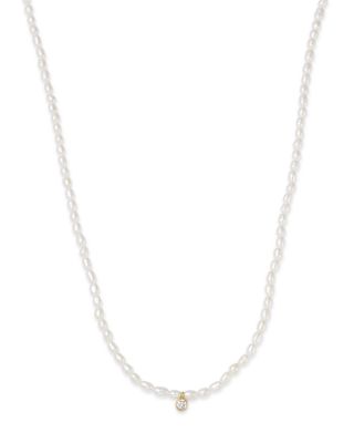 Zoe Chicco 14K Yellow Gold Beaded Cultured Freshwater White Pearls & Diamond Bezel Necklace, 14-16