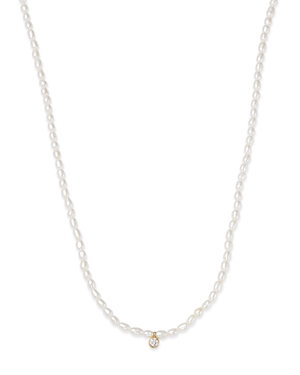 Zoë Chicco 14k Yellow Gold Beaded Cultured Freshwater White Pearls & Diamond Bezel Necklace, 14-16