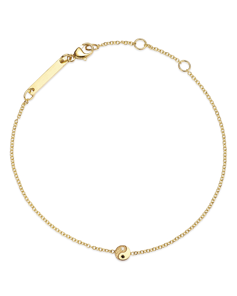 Zoë Chicco 14k Yellow Gold Itty Bitty Symbols Black & White Diamond Yin Yang Charm Bracelet In Gold