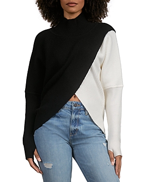 Elan Mock Neck Crossover Sweater In Black/white