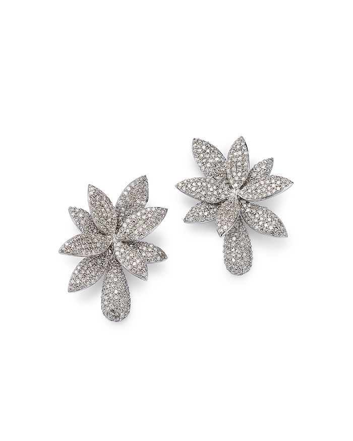 Bloomingdale's - Diamond Pav&eacute; Flower Statement Earrings in 14K White Gold, 3.10 ct. t.w. - 100% Exclusive