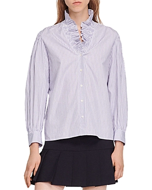 Sandro Keith Ruffled Striped Button Front Shirt
