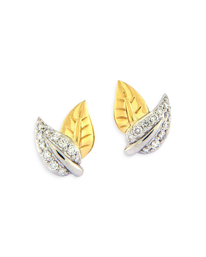 Bloomingdale's - Diamond Leaf Stud Earrings in 14K White & Yellow Gold, 0.15 ct. t.w. - 100% Exclusive