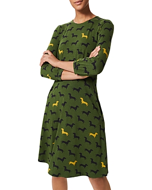 Hobbs London Etty Dog Print Jersey Dress In Mid Fern Green