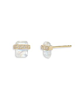 Zoe Lev - 14K Yellow Gold Moonstone & Diamond Stud Earrings
