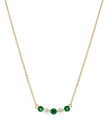 Bloomingdale's - Emerald & Diamond Curved Bar Collar Necklace in 14K Yellow Gold - 100% Exclusive