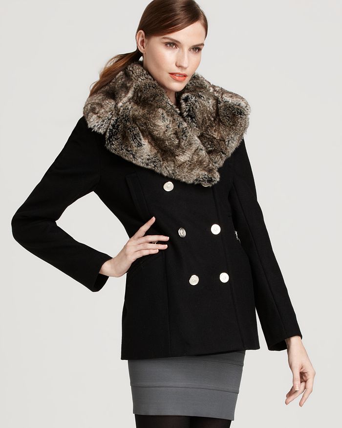 Laundry by Shelli Segal Short Wool Coat with Faux Fur Collar ...