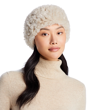 Surell Rex Rabbit Faux Fur Knit Headband In Beige