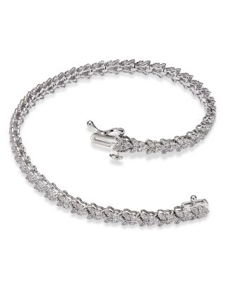 Diamond Butterfly Cluster Tennis Bracelet in 14K White Gold, 2.0 tcw 