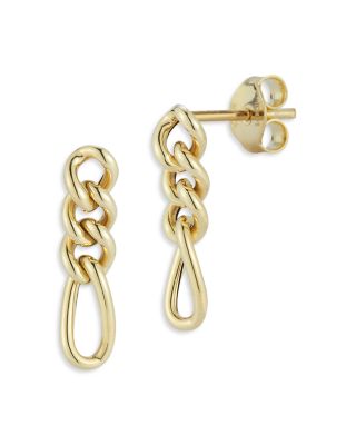 Moon & Meadow - Figaro Chain Drop Earrings in 14K Yellow Gold