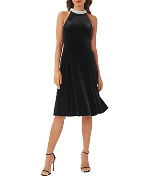 Adrianna Papell Embellished Velvet Dress In Black