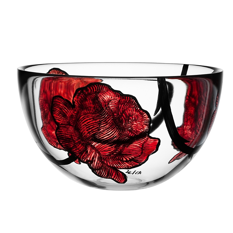 Kosta Boda Large Tattoo Bowl In Red/clear/black