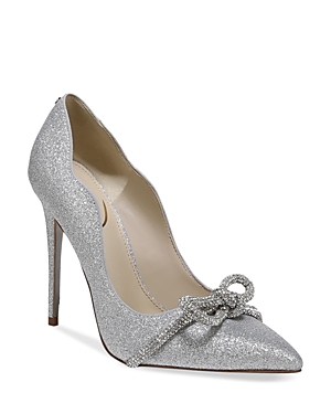 Shop Sam Edelman Women's Deela Pointed Toe Embellished High Heel Pumps In Soft Silver