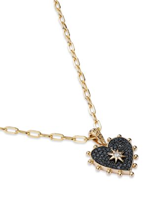 Black & White Diamond Heart Pendant Necklace in 14K Yellow Gold, 18"  