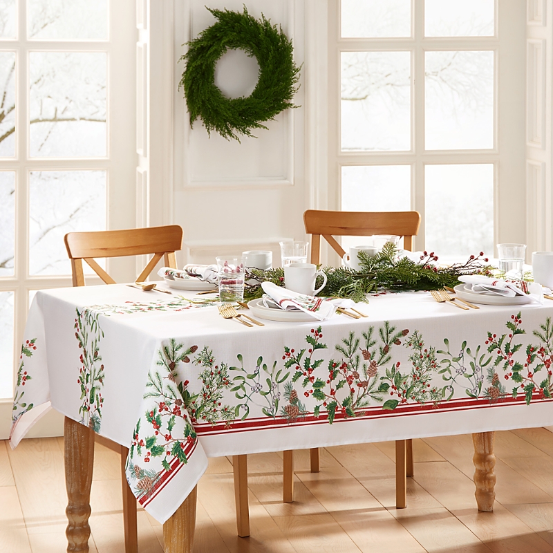 Elrene Home Fashions Winter Holiday Berry Fabric Tablecloth, 120 X 60 In Multi
