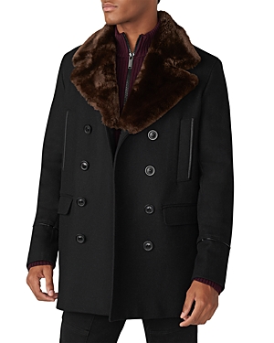 Shop Karl Lagerfeld Notch Lapel Pea Coat In Black/brown