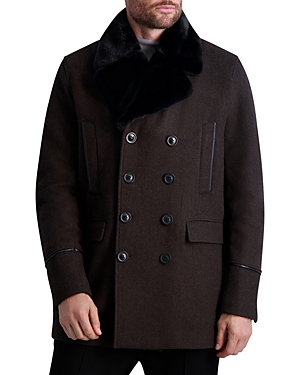 Karl Lagerfeld Notch Lapel Pea Coat In Brown/black