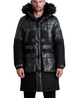 KARL LAGERFELD PARIS Mixed Media Hooded Down Coat | Bloomingdale's