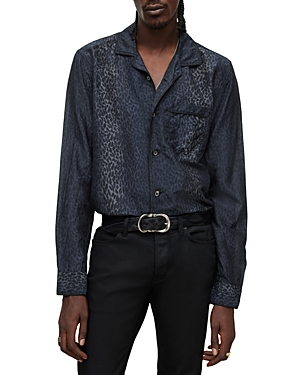 John Varvatos Farron Cotton & Silk Leopard Print Regular Fit Button Down Camp Shirt