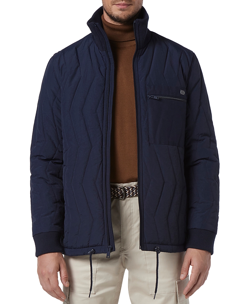Andrew Marc Floyd Nylon Zig Zag Quilted Full Zip Bomber Jacket In Ink