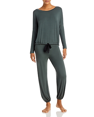 Shop Eberjey Gisele Slouchy Pajama Set In Kelp/black